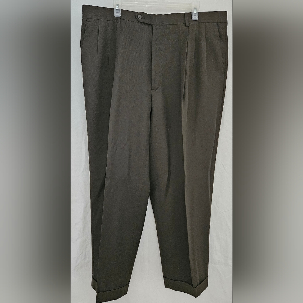 Monsieur by Givenchy Pleated Cuffed Slacks Trousers Pants Dark Olive Sz 42Rx27in